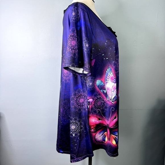 RoseGal Purple Pink Galaxy Butterfly Mandala Lace Up Swing Top Womens Plus Sz 4X - Picture 3 of 12